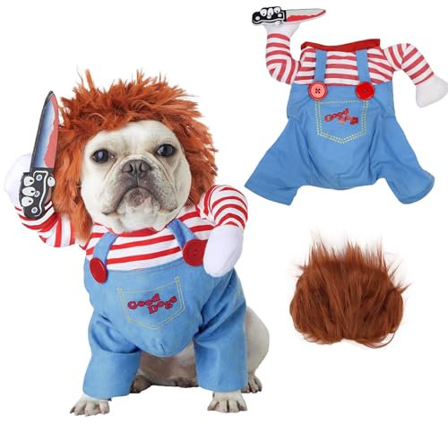 Ancuioyz Costume di Halloween per Cani, Set di Costumi Divertenti per Cani, Costume da Coltello per Cani, Costume da Cane Gatto di Halloween, Busto 38-45 cm (M), Marrone