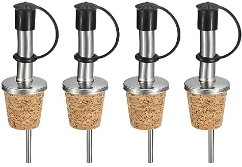 QUARKZMAN 4Stk Edelstahl Flaschengießer Olivenöl Ausgießer Kork Design Wein | Flaschenstopfen, Mit Gummi Staubkappen, Für Gießt Flüssig Olivenöl Wein Essig