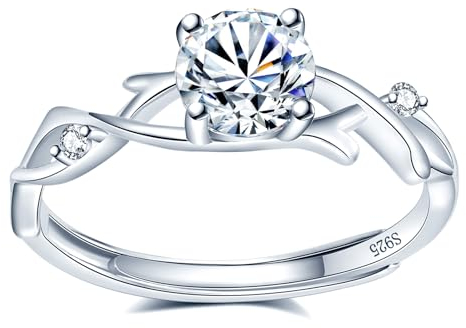 MICMIF Ring Weißer Zirkonia 925 Silber Ringe für Damen Frauen Mädchen Blatt Zweig Band Verstellbare Ring Versprechensring Ehering Jahrestagsring Zirkonia Solitär Silberringe Schmuck