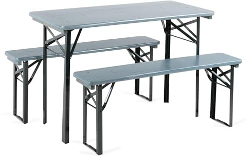 Stagecaptain BB-117 GY Hirschgarten Bierzeltgarnitur für Balkon 5X Set - Version mit 117 cm Länge - Klappbare Festzeltgarnitur 5X Tisch & 10x Bank - Sitzgarnitur Holz - Innen- und Außenbereich - Grau