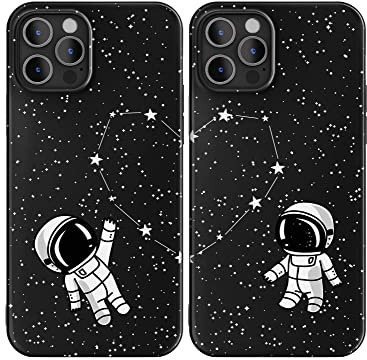 Cavka Passende Handyhülle für iPhone 15 Pro - Für Paare, Beste Freunde, BFF, Niedliche Astronauten - Platz für Freundin, Freund, Ihn, Sie - Zum Jahrestag, Fernbeziehung