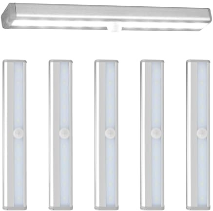 Bewegungsmelder-LED-Lichtstreifen, warmes Licht, bewegungsaktivierte RV-Stufenlichter, Bewegungsmelder-Lichter für den Innenbereich, 10 LEDs, kabellos, Unterschrankleuchten mit Magnetstreifen für