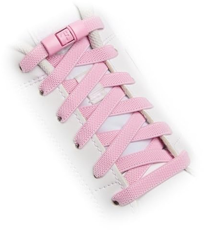 TEEZY No Tie Shoe Laces for Trainers | Premium Elastic Weave & Chrome Buckle | Adult/Kids Tieless Elastic Shoelaces | ORIGINAL (Baby Pink)