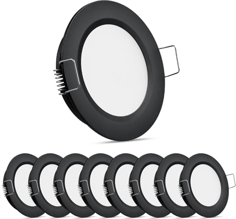 Obeaming 8er Set LED Einbaustrahler 12V LED Spot 12V Einbauspots für Wohnmobil Boot Camper Wohnwagen Van, DIA 70mm CRI93 Aluminium (Schwarz, 3000K)