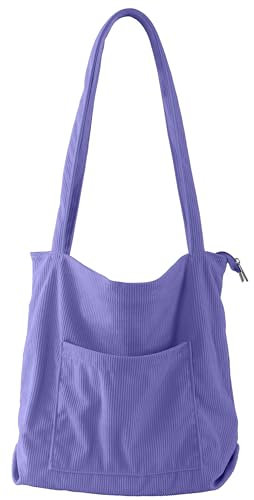 ZhengYue Cord Tasche Damen Groß Umhängetasche mit Reißverschluss,Groß Handtasche Shopper Cord Beuteltasche Stofftasche für Arbeit Mädchen Schule Alltag Einkaufen