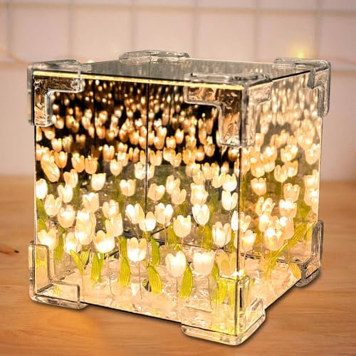 Qunkun DIY Tulpen Nachtlicht - Spiegel Blumen LED Licht für Tisch & Schlafzimmer Dekoration