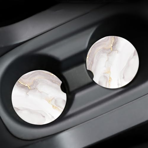 2 Pack Car Cup Holder Coasters Non-Slip Marble Design Silicone Auto Insert Cup Coaster for Car Accessories for Women Interior, Universal Car Coasters for Most Cars Trucks