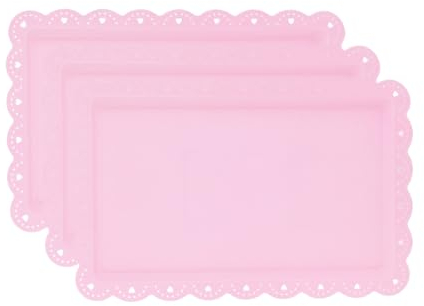Qinlenyan 3Pcs Food Serving Trays Rectangle Dessert Tray Plastic Serving Trays Reusable Platters Flat Cookie Cupcake Serving Tray for Birthday Tea Party Wedding Pink