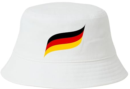 Deutschland Hut EM Fußball 2024 Herren Damen Anglerhut Fischerhut Bucket Hat Europameisterschaft Germany Fanartikel DE Public Viewing EM Deko Kappe Mütze Männer Frauen Fussball weiß Flagge geschwungen