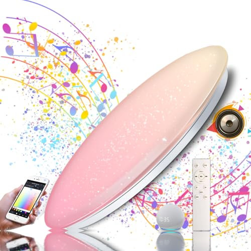 chysongoods-YY Luz de techo de música LED con altavoz Bluetooth Φ50cm 55W control de voz y aplicación compatible con Alexa/Google Home Cambio de color RGB Ajuste de color regulable con control remoto