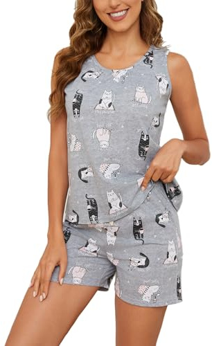 CHUNG Women's Short Pajama Set Cotton Tank Tee Top Pjs Shorts Cute Animals Print Summer Plus Size