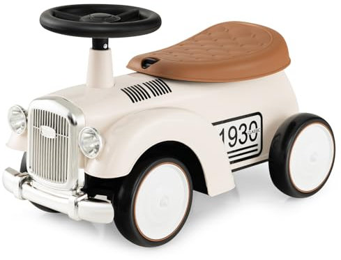 GYMAX Toddler Ride On Car, Kids Sit On Toy Cars with Under Seat Storage, Horn & Fun DIY Stickers, Outdoor Indoor Foot to Floor Sliding Car for 18-36 Months Boys Girls (White)