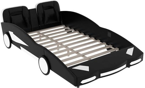 Generisch Flachbett, Rennmodellbett, Autobett, Kinderbett, weiß schwarz 140x200 (White)