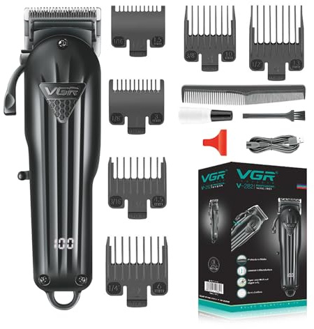 VGR Cordless Hair Clippers Men Haircut - Electric Hair Cutting Machine Kit - Taper Lever - Male, Gents USB-C Rechargeable Cutter 200 Min Battery - Balding Bald Head - Long Beard Trimmer