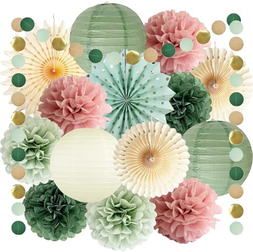 Décorations de fête vert sauge et rose poudré, lanternes en papier beige pour femmes et filles, anniversaire, mariage, fête prénuptiale, fête prénatale