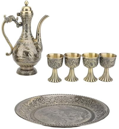 Tazze e Piattini in Metallo Vintage da tè Turco, Set di 6 Bicchieri con Manico, Bar, Teiere Fantasia, Bicchieri da Servizio, Bevande, Cucina, Donne, Marocchini, Persiani, Tazze