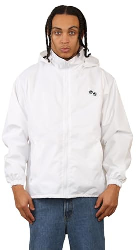 janisramone® Unisex Waterproof Bowling Jacket, Mens Waterproof Trousers, Fully Fleece Lined White Waterproof Jacket Zip Pockets Detachable Hoodie With Embroidered Logo - White Bowls Trousers for Men
