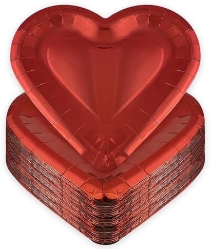 Furimuk Piatti di carta a forma di cuore rossi per San Valentino, piatti usa e getta, piatti decorativi da dessert per San Valentino, anniversario, compleanno, festa di nozze, decorazioni per servire