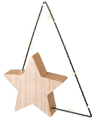 Lumineo Holzstern warm weiß - 17 LEDs - schwarzes Kabel - Indoor - Timer - IP20 Schutz - Batteriebetrieben