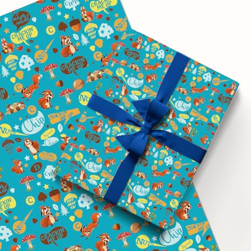 MAJEQZGY Eichhörnchen Kraftpapier – 5 Blatt 51 x 75 cm Geschenkpapier – Geburtstags Geschenkpapier für Kinder – Geschenk Papier für Geburtstagspartys, Festliche Dekoration (Blau)