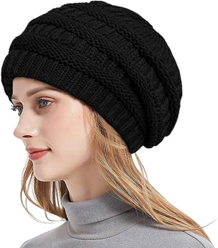 UILYNIU Damen Beanie Mütze, Warme Strickmütze Wintermütze, Damen Winter Mütze, Dicker Slouchy Snow Knit Chunky Baggy Skull Ski Cap, Slouch Strick Beanie für Frühling Herbst und Winter (Schwarz)