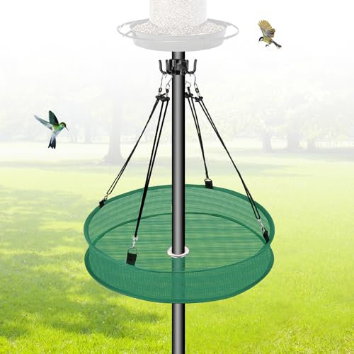 Lettry 20'' Bird Seed & Shell Catcher Tray for Bird Feeder Platform, Green Birdseed Hoop with Holes Fits 1'' Pole for Birds Feeders Outdoors, Backyard, Garden (1)
