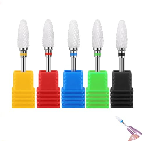 Yeenano Keramik Nagelbohrer Set in Maisform,5 Stück Profi 3/32-Zoll Nagelfräser Aufsätze,Keramik Nagelfräser Bits Fräser Bohrer für Maniküre,Pediküre,Nagelhaut,Formen und Entfernen von Gelnägeln