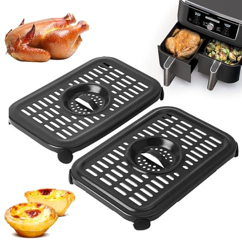 2 Pcs Air Fryer Tray,Air Fryer Tray for Ninja Foodi AF300UK 6 in 1 7.6L DualZone Air Fryers,Non-Stick Food Grade Air Fryer Accessories,Replacement Parts Grill Pan,8.1x5.5x0.3in