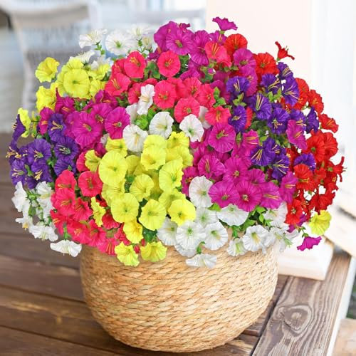 Weldomcor 12 Bündel Künstliche Blumen im Freien, Kunstblumen wie Echt UV Beständige Outdoor Wetterfest Künstliche Balkonpflanzen für Gräber Balkon Balkonkasten Veranda Hängende Garten (6 Farben)