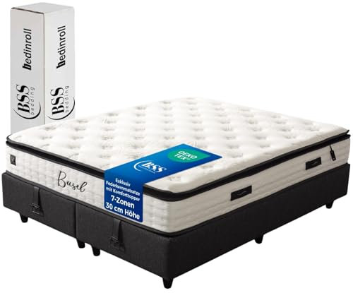 BSS BEDDING Basel Matratze 180x200 cm mit Topper | Premium-Taschenfederkernmatratze mit 30 cm Höhe, H3 Härtegrad | 7-Zonen Orthopädisch, Atmungsaktiv & Allergikerfreundlich (1x Matratze mit Topper)