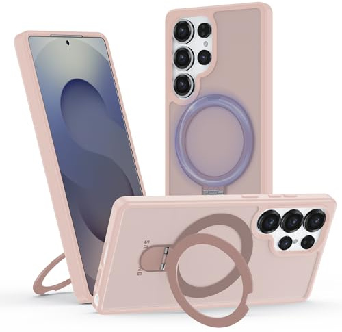 Hülle für Samsung Galaxy S24 Ultra mit Magsafe, [ Magnetischer Ständer Unsichtbarer Standring ] Stoßfest Handyhülle Case Matt Kratzfeste Schutzhülle für Samsung Galaxy S24 Ultra, rosa