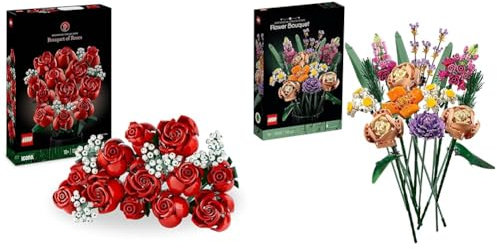 LEGO Botanicals The New Classic Bundle: Bouquet of Roses & Flower Bouquet for Timeless Décor 10328 + 10280
