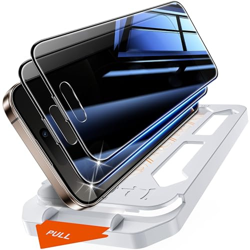 Tentoki for iPhone 17/16 Pro Screen Protector Privacy, 25°Anti Spy | 2 Pack for Tempered Glass, Compatible With Face ID, 9H Hardness Military-Grade Protection, No Bubbles, Dust-Free, 6.3-Inch