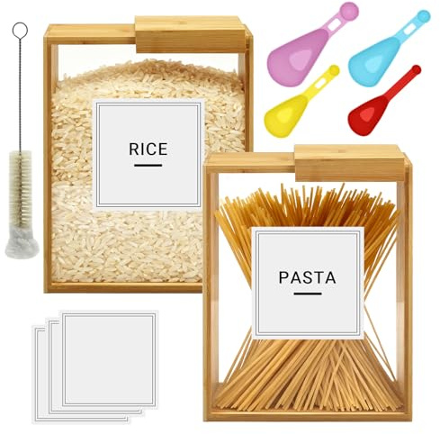 Tsudoku 2Pcs Cereal Containers Storage, Food Storage Container, Wooden | Cereal Containers with Sliding Lid, For Dry Food, Snacks & Cereals, Sugar, Nuts, Coffee Bean, Tea, Flour, Oat