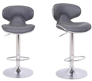 Lamboro Carcaso Kitchen Bar Stools Set of 2 | Height Adjustable, Gas Lift Swivel, Padded Faux Leather Seat with Chrome Base | Perfect for Breakfast Bar & Kitchen Island | Charcoal