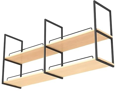 Ceiling Mount Shelf, Floating Suspended Shelving Kitchen Pot Pan Storage Rack, Industrial 2 Layer Wooden Hanging Display Stand Multipurpose Organizer for Cabinet Kitchen Bar(100x30x80cm)