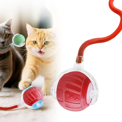 Vtyer Interaktives Katzenspielzeug Selbstbeschäftigung, 2026 Neu Katzenspielzeug Elektrisch mit Vogelgesang, Katzenball mit LED Licht 360° Smart Rolling Pet Ball Rolling Ball Katzen Hunde (Rot)