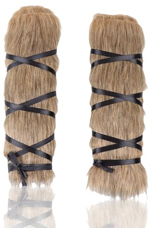 fshxj Fell Stulpen,Wikinger KostüM Damen Herren,Kunstfell Fur Leg Beinstulpen,Braun Warmers Fellstulpen Bein Costume Women,Aus BeinwäRmer Braune Brown Dicker