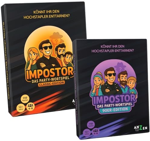 IMPOSTOR - Das Party Wortspiel - Doppelpack | Classic + 90er Edition | Enttarnt den Hochstapler | Lustige Kartenspiele für Familie & Freunde ab 12 Jahre | Bluff Spiel | Familienspiele & Partyspiele