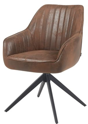 B&D home Esszimmerstuhl ARVIT drehbar – mit Armlehnen, 360° Drehfunktion, Stoff in Wildlederoptik braun, Metallgestell schwarz, komfortabel gepolstert