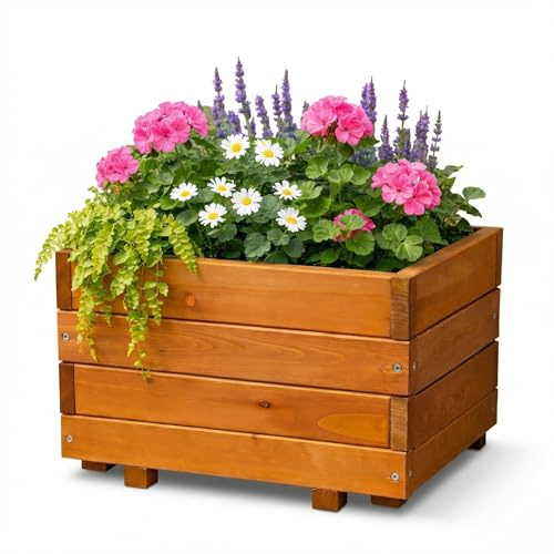IvoQ Plantador cuadrado de madera - Para Exterior e Interior - Caja de flores de madera de lujo - Certificado FSC - 40x40x32 cm