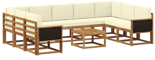 vidaXL Outdoor-Sofagarnitur 10 pcs Natur und Creme Massivholz Akazie, Akazien-Sofa-Set, modernes Outdoor-Sofa, Robustes Gartenmöbel, wetterfest, umbaubar und gemütlich