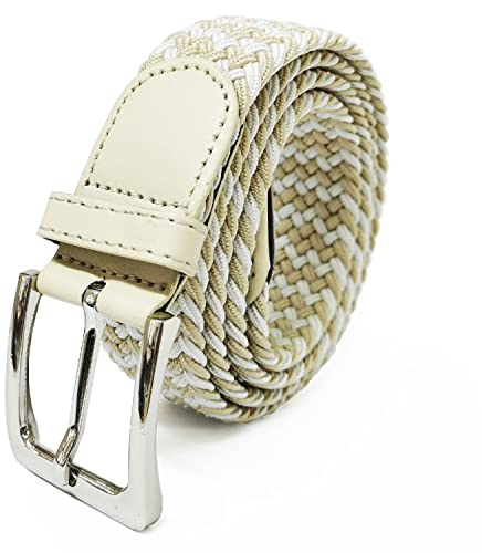 Glamexx24 Unisex Elastischer Stoffgürtel Geflochtener Stretchgürtel Dehnbarer Gürtel für Damen und Herren, Beigeweiss, 150cm