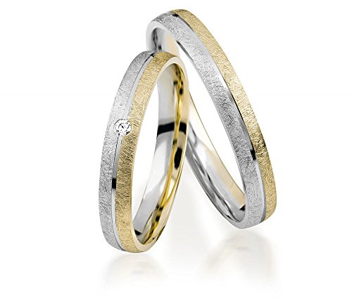 JC Trauringe Gold 585 Paarpreis Bicolor Gelbgold Weißgold 3 mm I Partnerringe mit Gravur in edler Schatulle I 2 Hochzeitsringe Herrenring ohne & Damenring mit Stein I J904BI