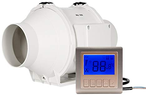 Hon&Guan extracteur d'air 100mm Ventilateur d'extraction avec Minuteur et Contrôleur Intelligent ventilateur silencieux de conduit pour bain, évents, serres, tentes,hydroponie