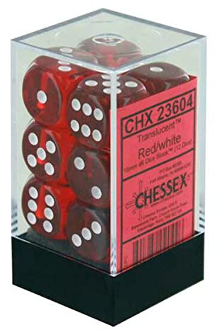 Chessex Dice: CHX23604 D6 16mm Translucent Red/White (12)