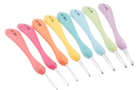 Hicello Häkelnadel Set 8 Stück Bunte Ergonomische Soft Gummi Comfort Grip Aluminium weiche Gummi Stricknadeln Häkeln Stricken Nadeln Kit Haushalt Werkzeug für Schal,Kleidung und Pullover,DIY