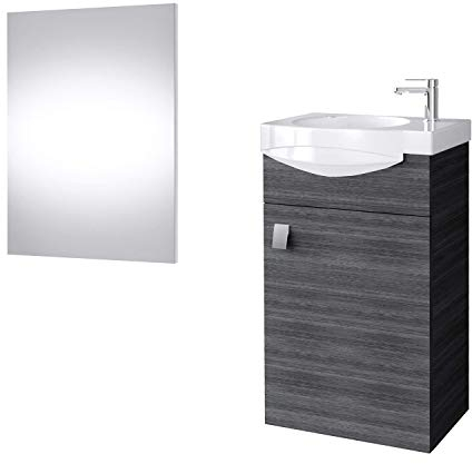 Planetmöbel Badmöbel Set Waschtisch mit Unterschrank 40 x 60 x 29 cm, Spiegel mit Beleuchtung 50 x 90 cm für Badezimmer, Gäste WC & Bad, Anthrazit