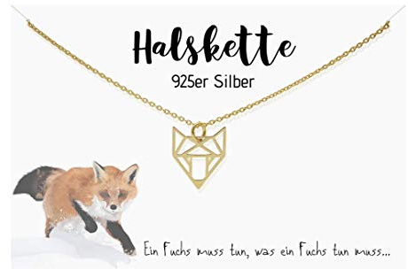 Edelschnitte Halskette Fox 925er Silber Gold Fuchsliebe Fuchs Fuchskette Geschenk