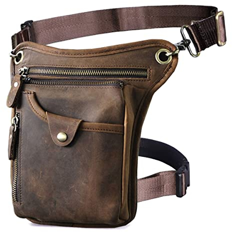 Leder Beintasche Motorrad Gürteltasche Drop Reitertasche Bein Tasche Für Herren Frauen Bauchtasche Taktische Fahrradfahrer Radfahren Wandern Sport Camping Reiten Dunkelbraun Hüfttasche